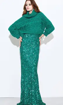 Alice + Olivia Charity Sequin Gown Skirt long maxi emerald green Size 6