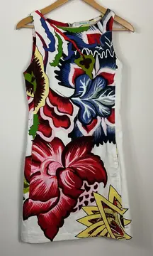 Desigual Toledo Sleeveless Sheath Dress Bold Floral Print Women Size 38
