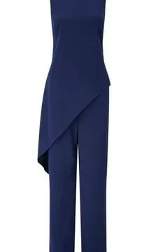 Adrianna Papell Wide Leg Jumpsuit Pantsuit Asymmetrical Blue Size 8 (S2)