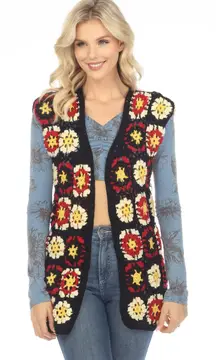 Lakhays Crochet Flower Garden Granny Square Kimono Open Cardigan S/M Cottagecore