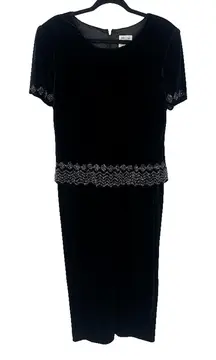 R&M Richards by Karen Kwong Velvet Maxi Dress Women's 14P Black Beaded Holiday