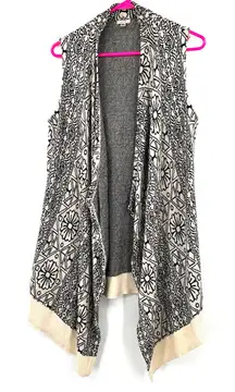 Ecote size Small sleeveless long line cardigan‎ sweater open front cream black