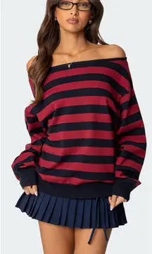 Edikted sterling striped off the shoulder sweater