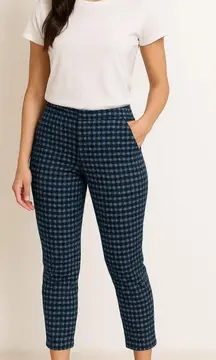 Kenar Women's Pants Navy Blue Squares Stretch Cropped Trousers Size 4