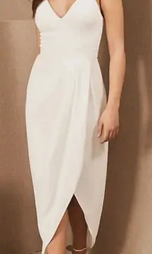 BHLDN Caron Dress White Crepe Tulip Skirt V-Neck Bridal Midi Cocktail Formal