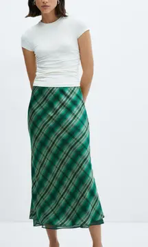 Mango Satin Checkered Skirt