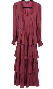 Strut & Bolt Dress Women's Size Small Tiered Maxi Maroon Long Sleeve