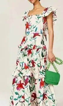 LA DOUBLEJ Floral Flutter Sleeve Scarlett Tiered Ruffle Maxi Dress Medium