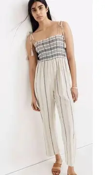 Madewell Women's Smocked Cami Jumpsuit Space Stripe Dark Midnight Cropped Leg XS