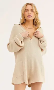 Free People Beach Picnic Sweater Romper XS Beige Linen Blend Casual