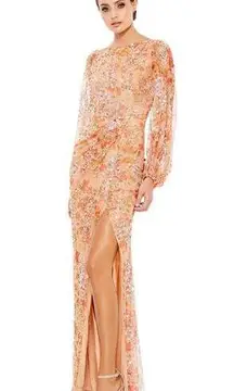 Mac Duggal NWT!  FLORAL PRINT SEQUINED long sleeve apricot sequin 93547 GOWN sz 6