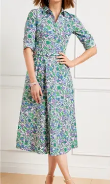NWT Talbots Fit & Flare Spring Fleur Poplin Shirt Dress with Belt 2