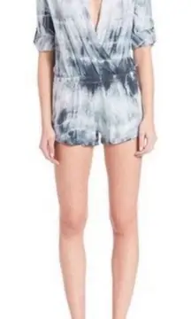 Bella Dahl Blue Tie Dye Romper Long‎ Roll Tab Sleeves V-neck Size XS