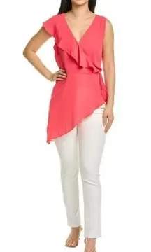 BCBGMaxAzria Coral Pink Asymmetric Peplum Wrap Top Size Small NWT