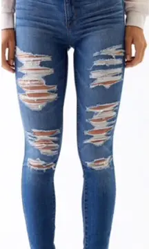 PacSun Perfect Fit Medium Indigo Wash Distressed/ Destroyed Jeggings Size 25