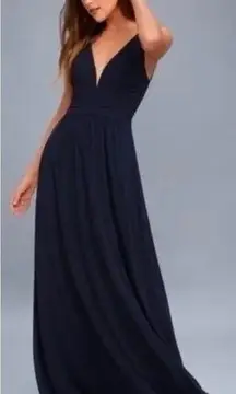 Lulus RUCHED A-LINE CHIFFON MAXI Dress, New with Tags, Navy
