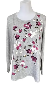 Terra & Sky Floral Graphic Gray Tunic Sweatshirt Minimalist‎ Demure sz 0X (14W)