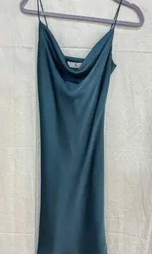 NWT Commense Satin Sleeveless Cowl Neck Cami Slip Mini Dress Dusty Blue Women S