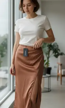 PrettyLittleThing Copper Satin Pencil Skirt