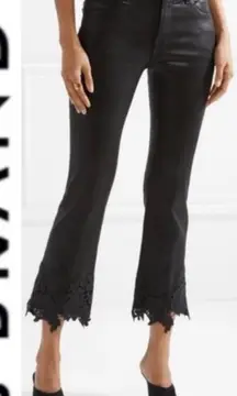 J Brand‎ Coated Black Out Selena Cropped Lace Hem Mid-Rise Bootcut Jeans Size 29