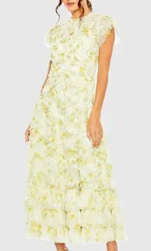 Mac Duggal 8009 Womens High Neck Ruffle Cap Sleeve Gown Dress