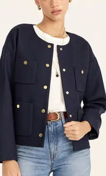 J. Crew Relaxed Lady Jacket in Double Serge Wool Navy Blue‎ Size 2
