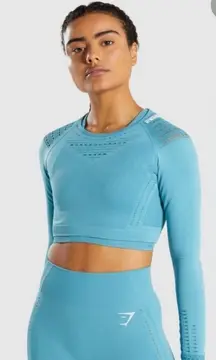 Gymshark flawless knit Seamless Longsleeve BABY BLUE active gym crop top Small P