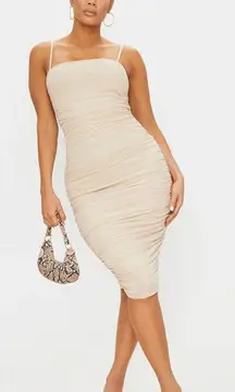 Pretty Little Thing Nude Strappy Mesh Midi Dress