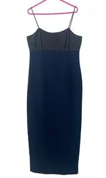 VON BRAMLETT Vintage Dress Size 16 Y2K 2000s Regency Glam Navy & Black Brocade