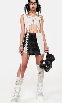 Dolls Kill Darker Wavs Distortion Patchwork Lace-Up Skirt