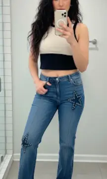 Lawman Vintage 90s Western Slim Fit Boot Cut Star Rhinestone Medium Wash Jeans 9