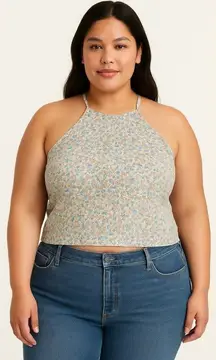 Unique Vintage Floral Smocked Halter Top Criss Cross Adjustable Back 5X