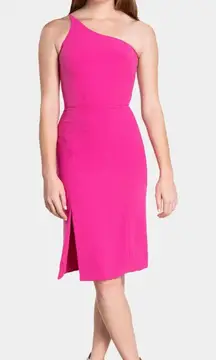 Dress The‎ Population Pink Fuchsia Satin One Shoulder Cocktail Midi Dress