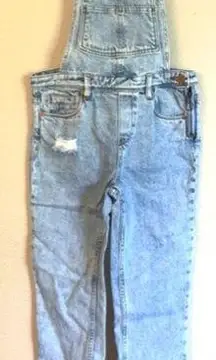 BLANK NYC [] SLIM GIRLFRIEND OVERALLS Size 25 Light Faded Denim Distressed Frayed