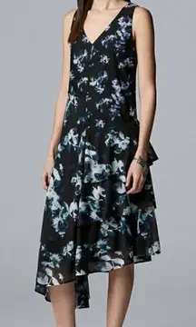 Vera Wang Floral Silk Drape‎ Asymmetrical Maxi Dress​ XS Fairy Whimsigoth Grunge