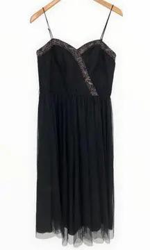 OC by Oleg Cassini Black Tulle Beaded Trim Cami Strap Midi Dress size 8 NWT