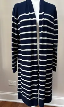 Old Navy Blue with White Stripes Long Open Front Cardigan