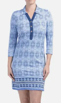 Cabana Life Moroccan Tile Print Cover Up Camper Dress UPF 50+ Blue White Size XL