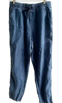 Cotton On 100% Linen Pants Size Medium Tapered Leg Blue High Rise Minimalist