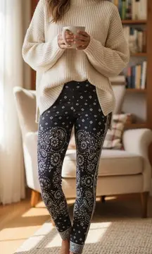 American Eagle Knit Sweater Leggings Gray Bandana Print Ahh-mazingly Soft Size M