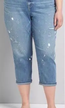 NWT Lane Bryant Signature Fit Boyfriend Capri Jean Light Wash Paint Splatter 20