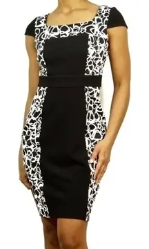 Marc New York Print Ribbed Panel Cap‎ Sleeve Dress Size 2