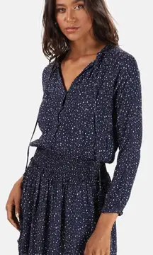 Rails Jasmine Star Print Mini Dress Navy Nova Size Medium Smocked Long Sleeve