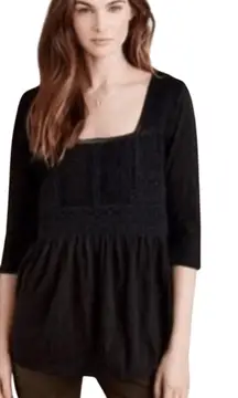ANTHROPOLOGIE MEADOW RUE Women’s Nosara Boho Black Lace Knit Top