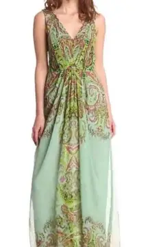 YOANA BARASCHI Silky Sleeveless Maxi Dress Paisley Boho Print Multi Color Size 8