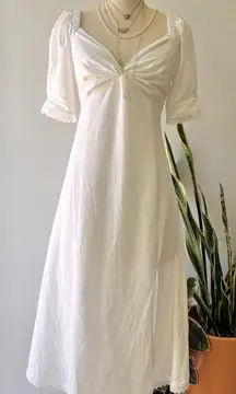 She + Sky•White Cotton Puff-Sleeve Fit & Flare Dress•Size S