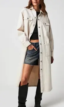 Free People Anna Lou Denim Duster Maxie Longline Maxi Jean jacket size xl
