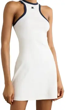 Courreges Paris Embroidered Cotton-Jersey Mini Dress Women's Small White NWT