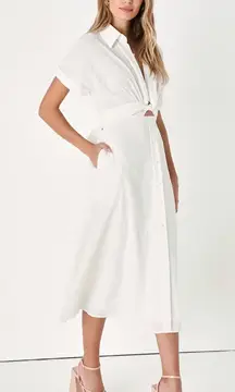 Lulus Palermo Perfection White Collared Midi Dress with Pockets