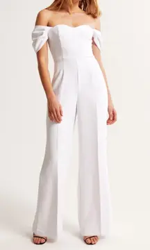 Off-The-Shoulder Premium Crepe Jumpsuit White XS